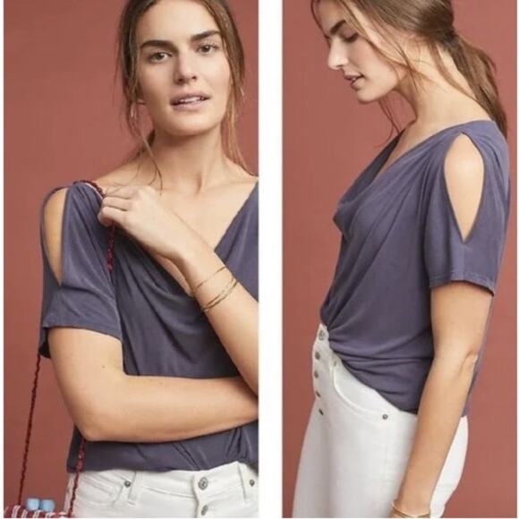 Anthropologie Tops - NWT New Anthropologie Cupro Cold Shoulder Drape Shirt Size M